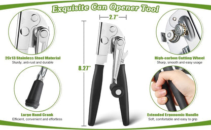 Crank Handle Commercial Can Opener - Heavy Duty Manual Can Opener - Ergonomic Cushioned Handle - Stainless Steel Blade - Black