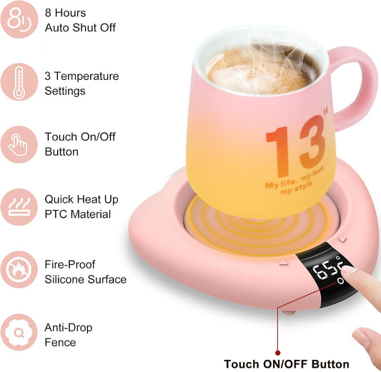 TRILINK Coffee Mug Warmer (No Cup), Electric Cup Warmer for Desk, 3 Temperature Levels, Auto Shut Off, Portable Mug Heater for Coffee, Beverage, Milk, Tea and Hot Chocolate, Pink
