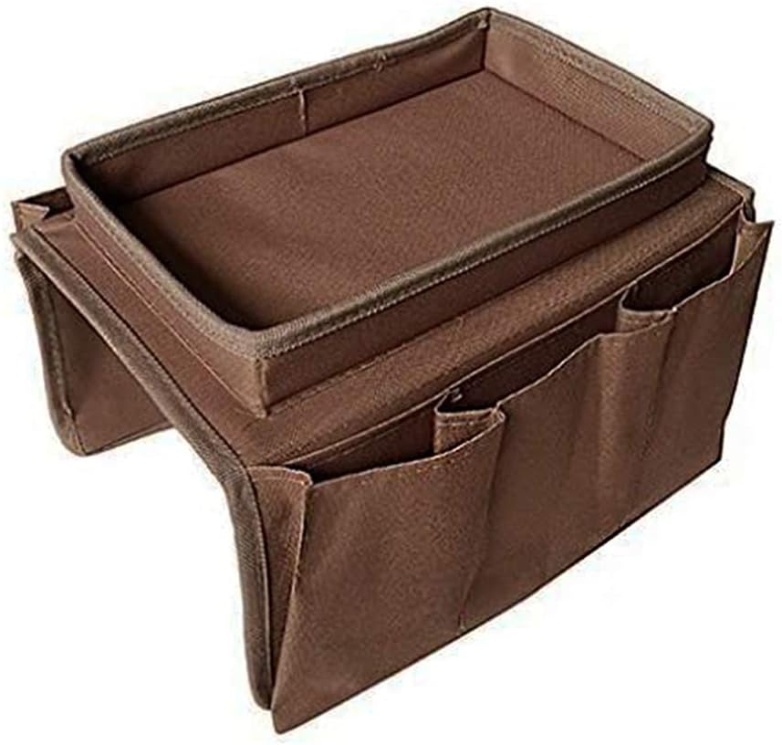 Sofa Armrest Organizer, Couch TV Remote Storage Organizer with Pockets for Recliner Armchair Snacks Glasses Smartphone Magazines Pouch (Black)