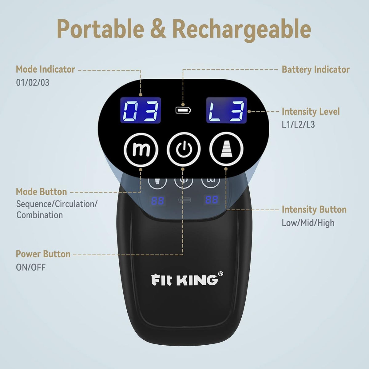 FIT KING Cordless Leg Compression Massager, Foot and Calf Massage Boot