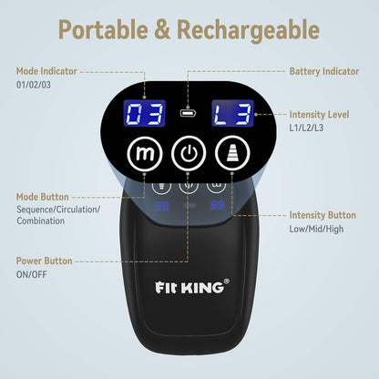 FIT KING Cordless Leg Compression Massager, Foot and Calf Massage Boot