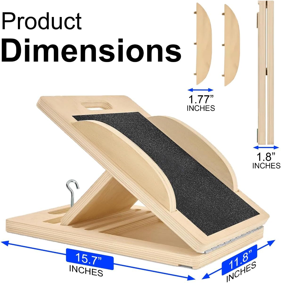 3-in-1 Portable Wooden Slant Board for Calf Stretching - Calf Stretcher & Incline Board Convertible to Balance Board + Resistance Band - 5 Angles, Anti-Slip Squat Wedge for Squats, Plantar Fasciitis, Achilles & Physical Therapy