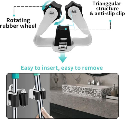 3-H Broom Holder Wall Mount 12 Pack, Heavy Duty Stainless Steel Mop and Broom Organizer Clips, Strong Grip Wall Mount Holders for Garage, Garden, Laundry Room & Utility Closet, Black