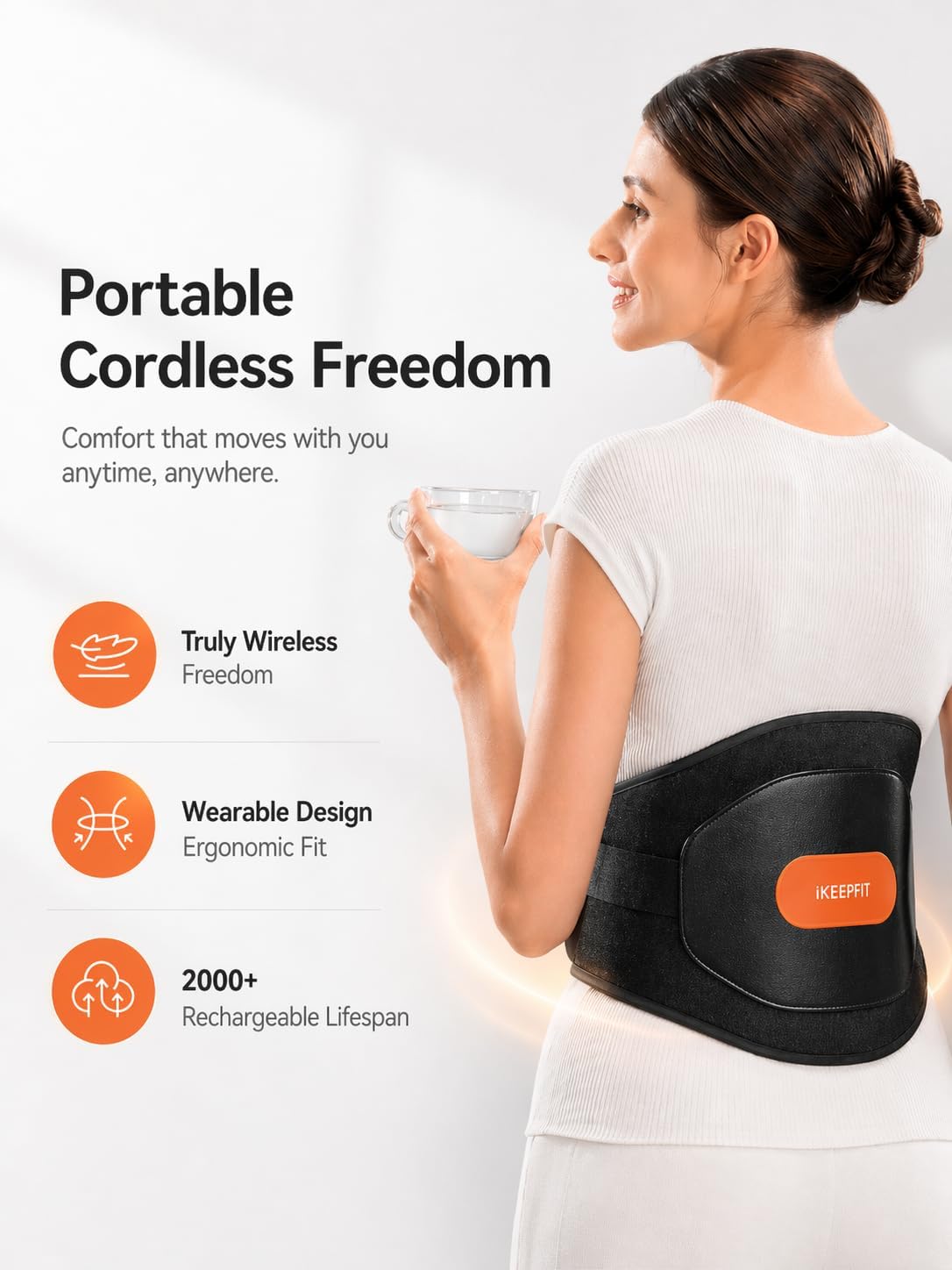 IKEEPFIT Portable Heating Pad for Back, Cordless Wearable Heat Belt with Massager for Lower Back Pain Relief, Battery Powered 8000 mAh Rechargeable, MAXwarm® 3.0, Gift for Women Men 90-310 lbs