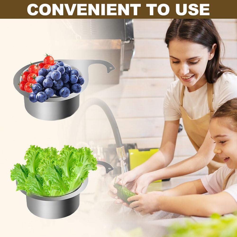 Drain Basket for Kitchen Sink, Stainless Steel Swan Sink Strainer Basket, Multifunction Hanging Sink Strainer Colander Drain Basket Quick Drain Kitchen Tools for Hanging Filter Basket Food Waste (1)