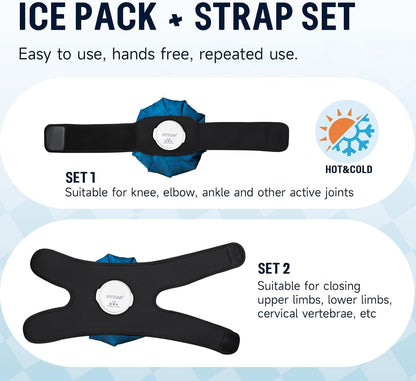 ice Packs for Injuries Reusable, ice Bags for Knee Shoulder Ankle | Hot & Cold Therapy Ice Bags with Elastic Breathable Support Wrap, Pain Relief, 3-Pack, 3 Sizes (6"/9"/11")
