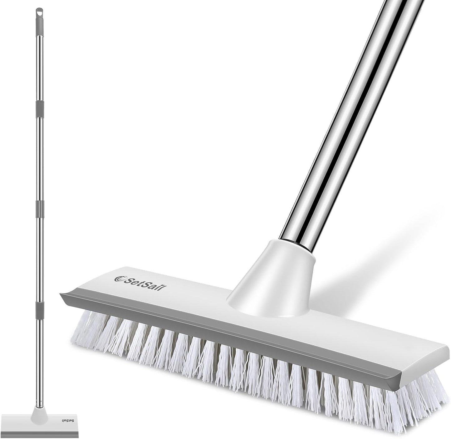 SetSail Floor Scrub Brush with 51-Inch Long Adjustable Handle 2 in 1 Scrape Brush Stiff Bristle Floor Scrubber for Cleaning Shower Bathroom Garage Kitchen Wall Deck Tub Tile | 2 in 1 Scrape Brush Stiff Bristle Floor Scrubber for Cleaning Shower Bathroom