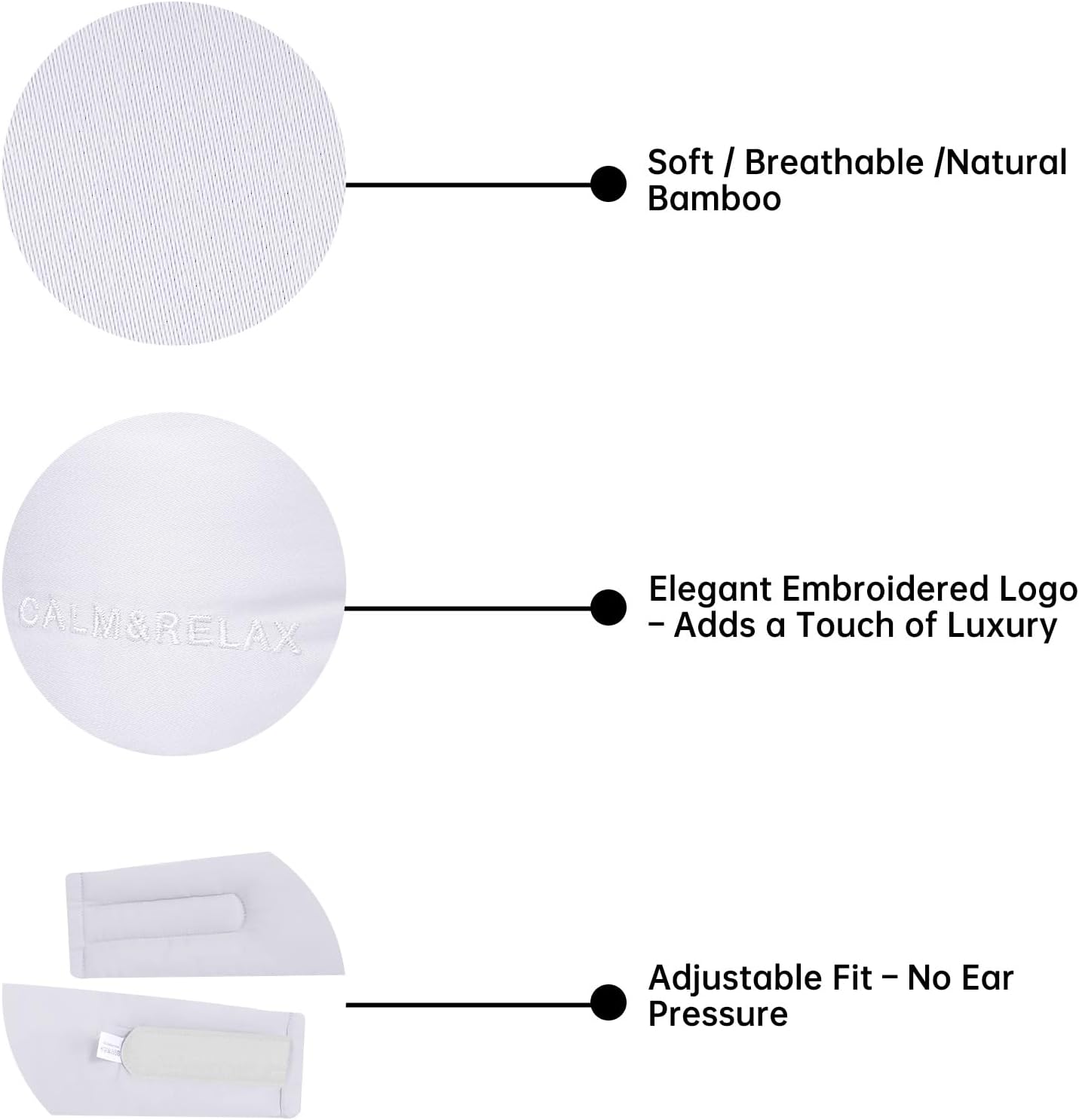 Calm&Relax Bamboo Sleep Mask - Cooling 3D Eye Mask, Lash Friendly,White | Total Blackout 3D Contoured Eye Mask for Travel, Home, Yoga - Adjustable Soft Viscose Night Blindfold for Side Sleepers