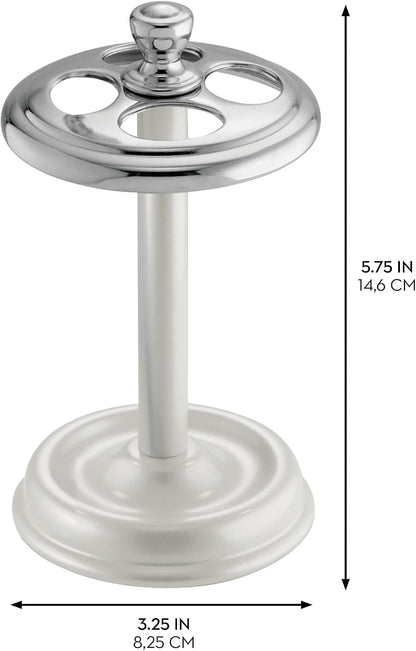 iDesign Steel Divided Toothbrush Holder Stand, 3.25" x 3.25" x 5.75" | Four Divided Compartments, Brushed Nickel & Polished Chrome