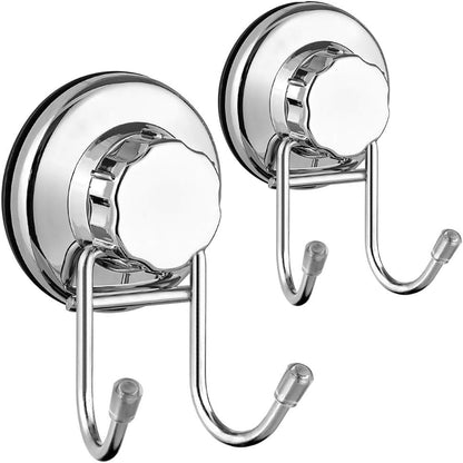 SANNO Suction Cup Hooks, Shower Squeegee Holder, Towel Robe Loofah Holder, Bathroom Kitchen Shower Wall Hooks, Bathroom Accessories, Black (2 Pack)