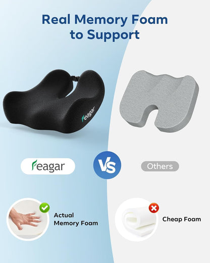 Seat Cushion for Office Chair - Memory Foam Tailbone Cushion | for Desk Chair, Car Seat and Wheelchair - Ergonomic Chair Pad for Hip and Lower Back Comfort - Washable Mesh Cover