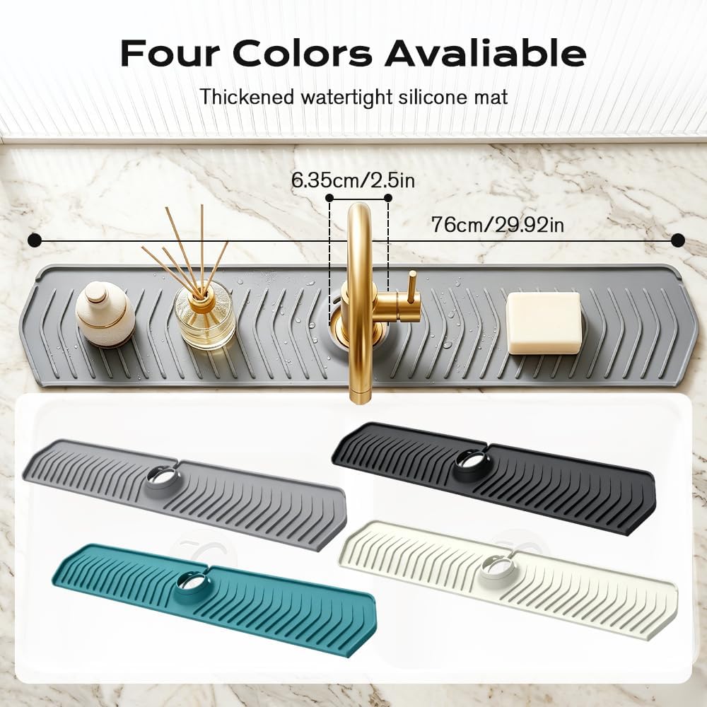 Kitchen Sink Faucet Mat, 2025 New Foldable Faucet Mat for Kitchen Sink, 30in Silicone Faucet Guard & Draining Mat Keep Countertops Dry Splash Guard (Green, 30in)