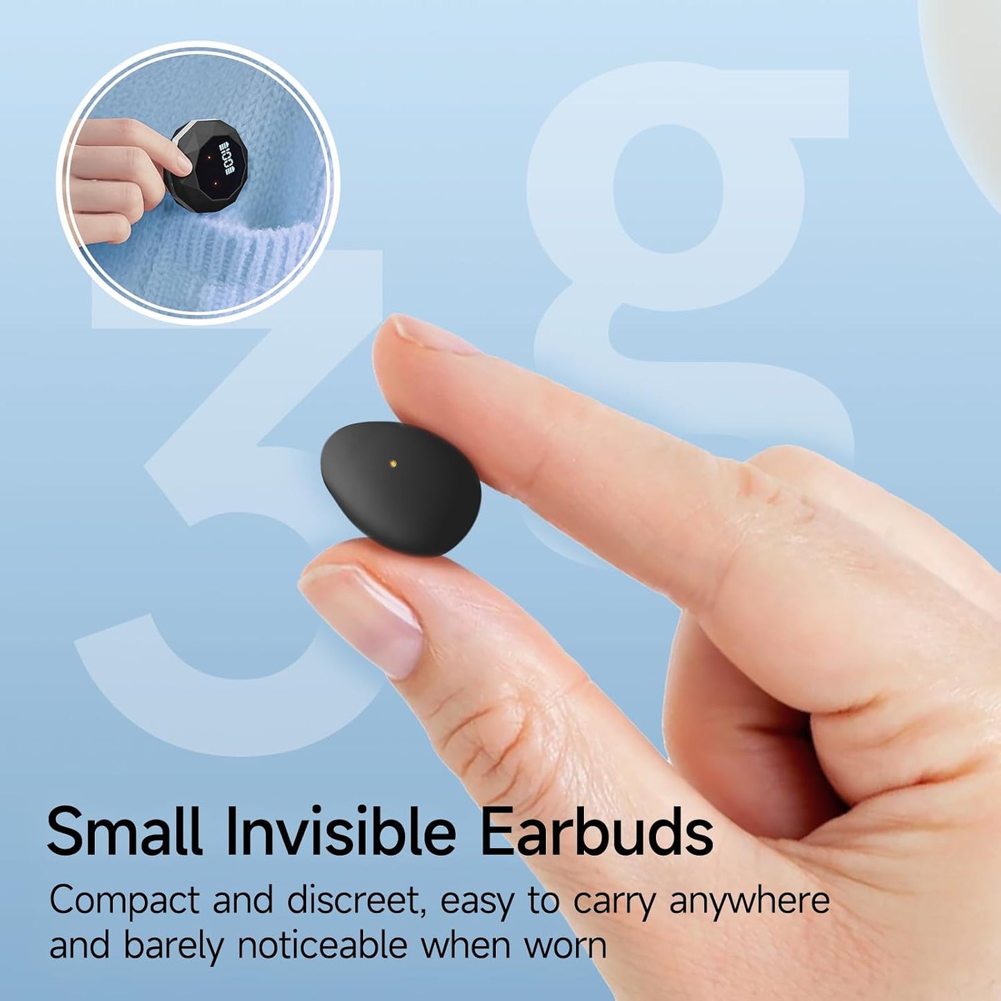 Sleep Earbuds for Side Sleepers, Mini Invisible Wireless Bluetooth 6.0 Micro Sleep Headphones, Hidden Earbuds with LED Screen for Small Ears Sleeping Working, Exercise, Hiking(Black)