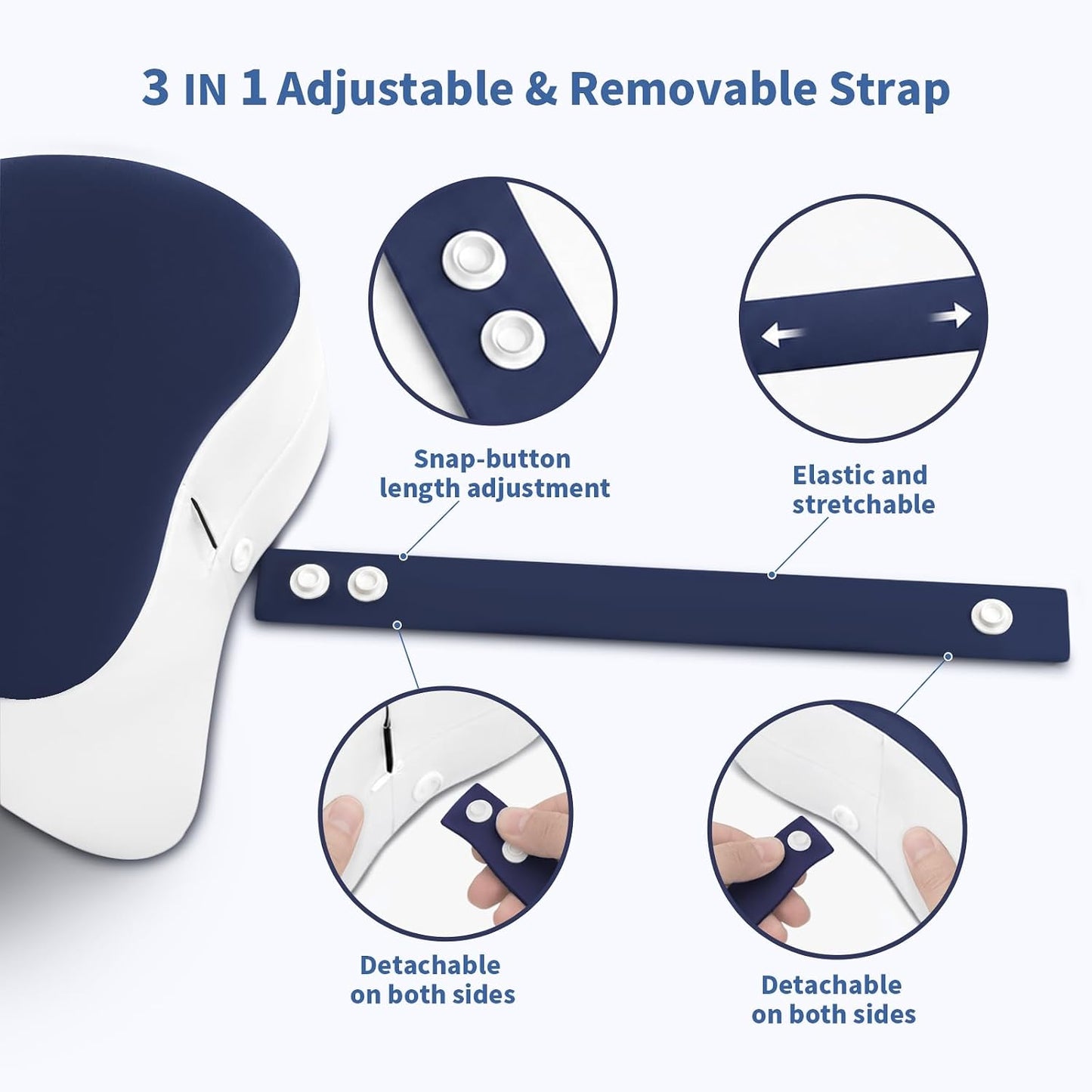 Knee Pillow for Side Sleepers - Removable Adjustable Strap Between Leg Pillow for Side Sleeping - Cooling Cover Memory Foam Knee Pillow for Hip Pain, Spine Alignment, Navy Blue