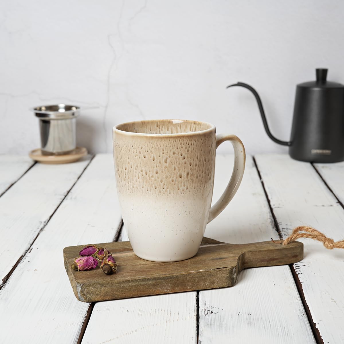 Bosmarlin Ceramic Tea Cup with Infuser and Lid, 13.5 Oz, Loose Leaf Tea Steeper Mug with Strainer, Microwave and Dishwasher Safe, Reactive Glaze (13.5 Oz, Pale Green)