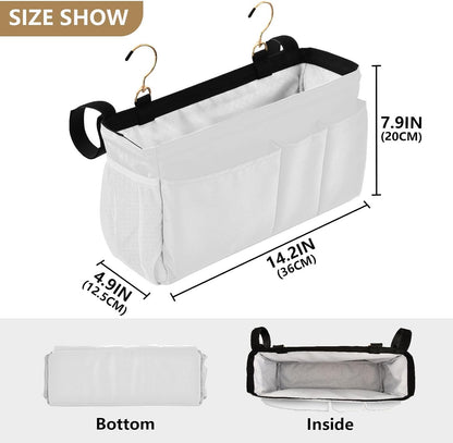 Black Bedside Caddy Storage Bag Bedside Organizer for Bed Rails College Dorm Room Organizer Caddy Hanging Shelf 6 Pockets with Hooks for Drinks Magazine Phone Holder