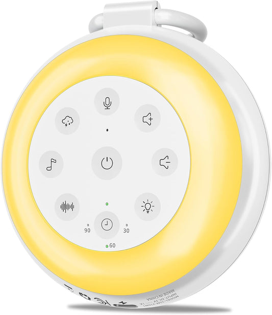 MEGATEK Portable Sound Machine for Sleeping, White Noise Machine with 24 Soothing Sounds, Bluetooth Speaker, Rechargeable, Dimmable Night Light, 180s Voice Recording, Sleep Timer