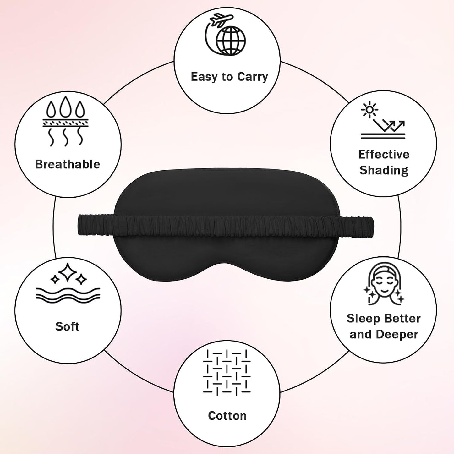 Amrules Sleep Mask Set of 2, Adjustable Silk Eye Mask for Sleeping, Soft Sleeping Eye Shade Cover for Women, Good for Blocking Light, Reducing Puffiness, Enhancing Sleep Quality (Blush Pink & Black)