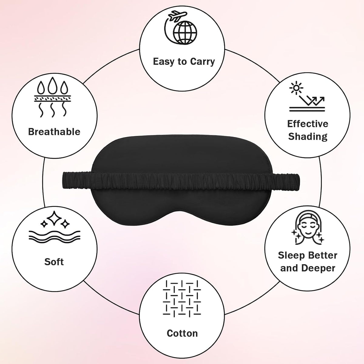 Amrules 2 Pack Silk Sleep Mask Set Adjustable, Blush Pink & Black