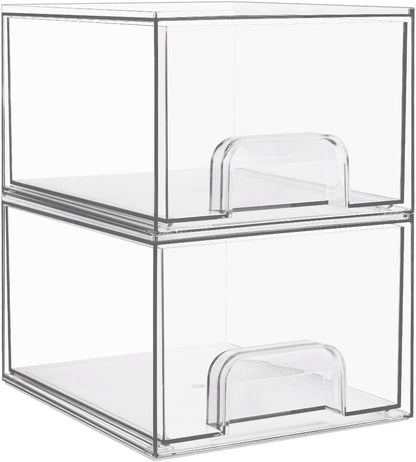 Vtopmart 4 Pack Small Clear Stackable Storage Drawers, Fits Narrow Spaces | Multi-Use Plastic Bins for Bathroom Cabinet Organizer, Makeup, Desk, Vanity, Undersink, Medicine ,Keeps Small Items Organized