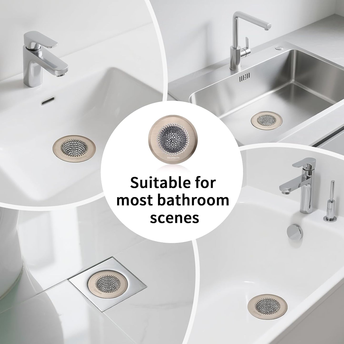 TRAPMATE Shower Drain Hair Catcher, 4.4" Anti-Clogging Bathtub Drain Cover | Easy Flip Cleaning, Traps Hair with Fast Drainage, Anti-Slip Drain Protector Fits Regular & Pop-up Drains (Patented Product)