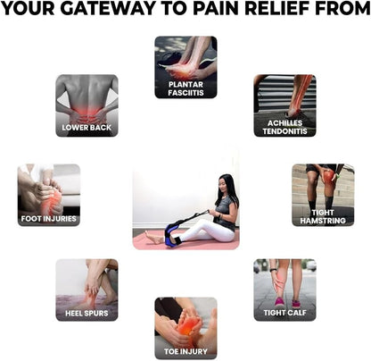 Foot and Calf Stretcher - Stretching Strap for Plantar Fasciitis, Achilles Tendonitis, Heel Spurs, Foot Drop, & Hamstring, Versatile Stretch Strap Used as Leg stretcher, Hamstring Stretcher and Foot Stretcher