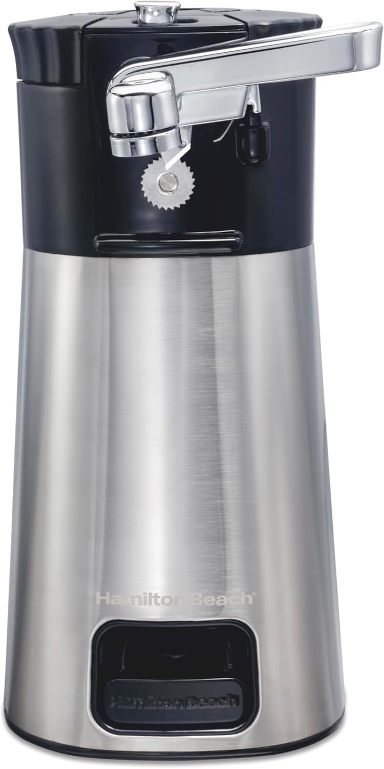 Hamilton Beach OpenStation Electric Can Opener With Automatic Shutoff | SureCut Technology Easily Aligns Cans | OpenMate Multi-Tool Jar & Bottle Opener | Cord Storage | Stainless Steel | 76382FJ