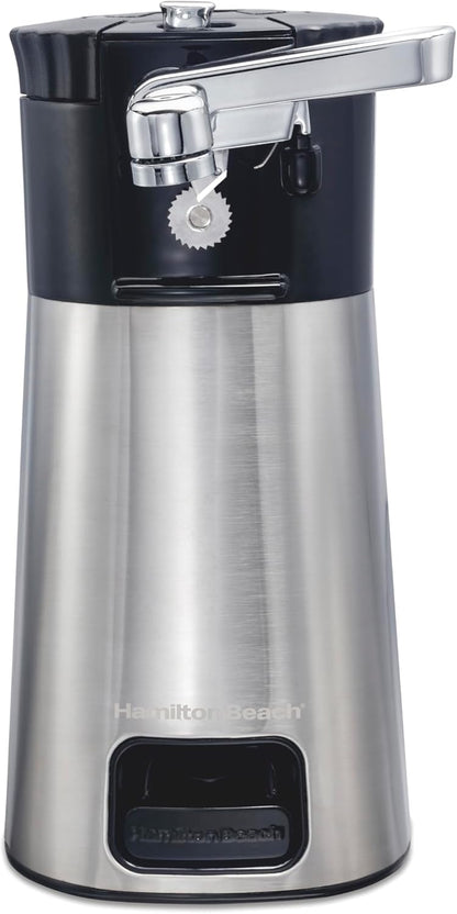 Hamilton Beach OpenStation Electric Can Opener With Automatic Shutoff | SureCut Technology Easily Aligns Cans | OpenMate Multi-Tool Jar & Bottle Opener | Cord Storage | Stainless Steel | 76382FJ