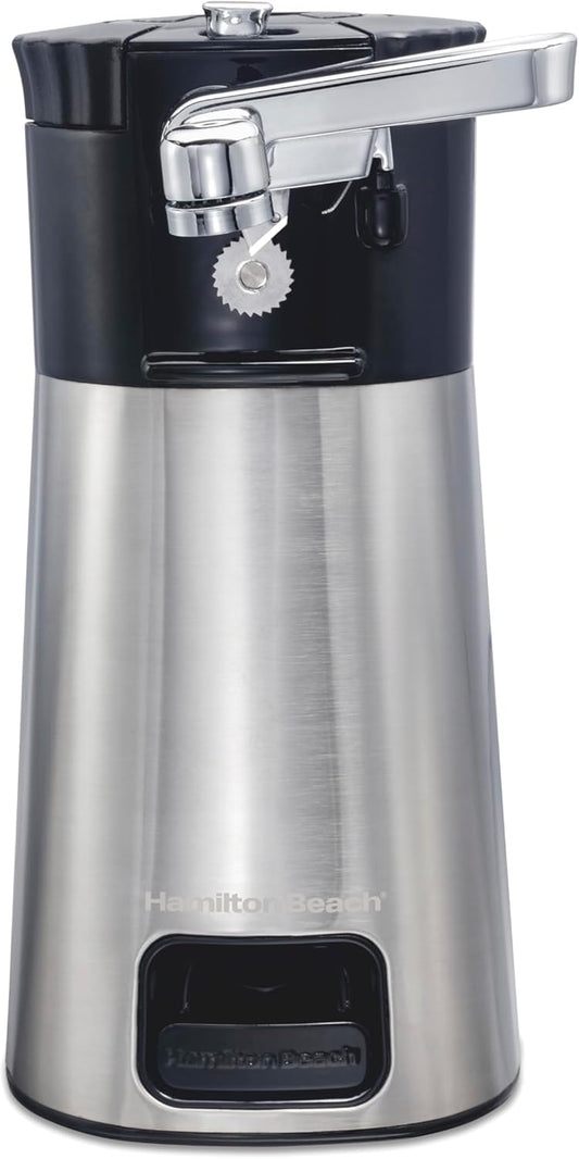 Hamilton Beach OpenStation Electric Can Opener With Automatic Shutoff | SureCut Technology Easily Aligns Cans | OpenMate Multi-Tool Jar & Bottle Opener | Cord Storage | Stainless Steel | 76382FJ