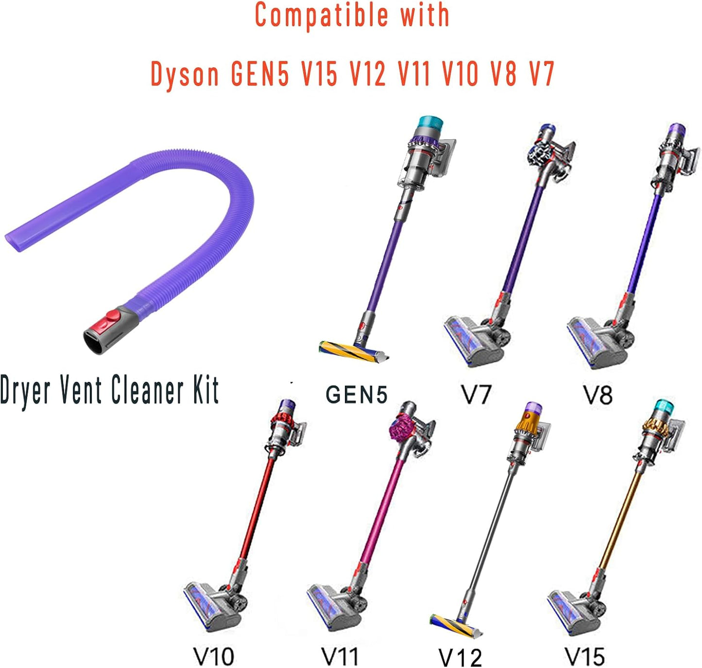 Dryer Vent Cleaner Kit for Dyson V15 V15s V12 V11 V10 V8 V7 Gen5 | 34" Flexible Crevice Tool, Cleaning Hose Attachment, Prevents Dryer Fires,Fits Tight Crevices for Car Detailing,Corners,Gaps