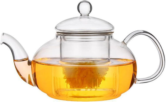 Glass Teapot Stovetop Safe-Clear Teapot with Removable Infuser-Loose Leaf and Blooming Tea Maker (20.3oz)