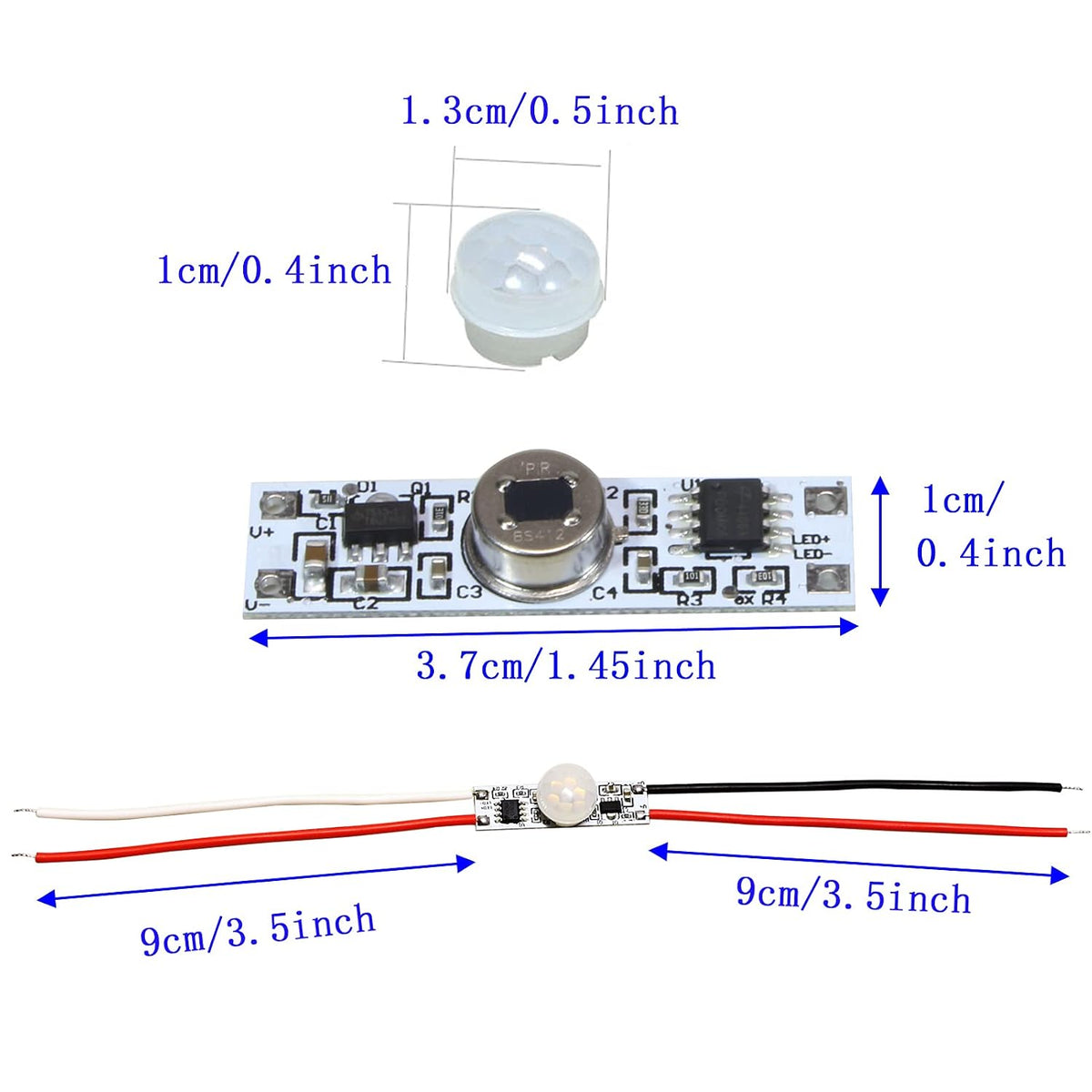 Motion Sensor Switch, DC 3.7v to 24V 4A PIR Motion Sensor for LED Lights, Mini Infrared Sensor Switch That can be Built into The Light bar or Box (1037）, 1037