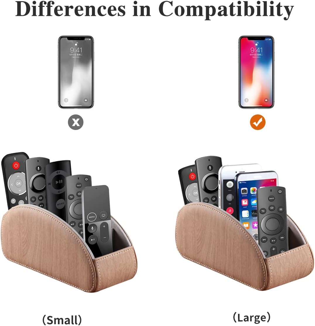 Pu Leather TV Remote Control Holder with 5 Compartments,Remote Caddy/Tray | Bedside Table Desk Storage Box/Organizer for Pen,DVD,Blu-Ray,Media Player,Heater Controller,Cosmetics,Glasses,Office Supplies