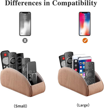 Pu Leather TV Remote Control Holder with 5 Compartments,Remote Caddy/Tray | Bedside Table Desk Storage Box/Organizer for Pen,DVD,Blu-Ray,Media Player,Heater Controller,Cosmetics,Glasses,Office Supplies