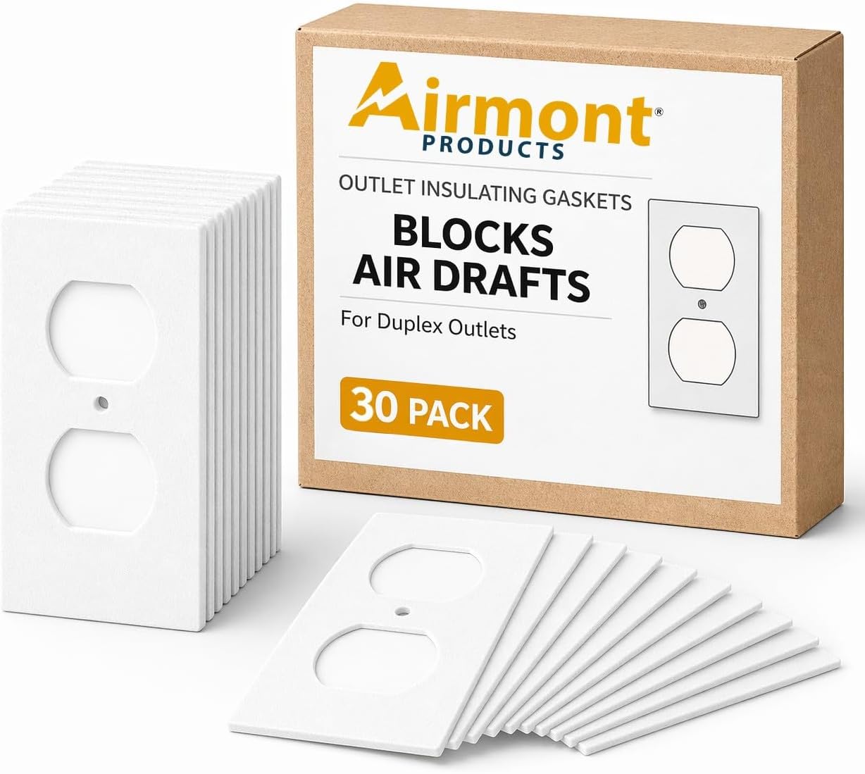 (30 Pack) Airmont Products Combination Pack Outlet Insulation Draft Sealers – Foam Gasket Insulation Pads for Duplex, Toggle & Rocker Switches, Electrical Wall Plates & Outlet Covers, Air Seal Stopper