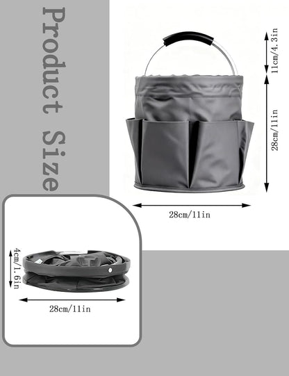Cleaning Caddy with Handle, for Cleaning Supplies Organizer Bucket | Foldable Storage Tote with 6 Pockets,17L Large Capacity Basket for Household Organizer,Laundry Room,Bathroom & Home
