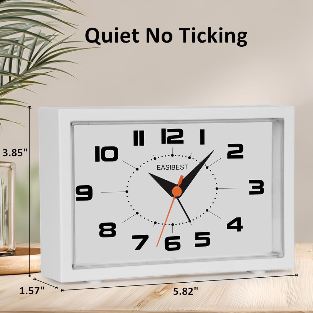 Silent No Ticking Analog Alarm Clock,Crescendo Alarm,Snooze with Light,Tablemount Wall Mount for Desk Bedside,White