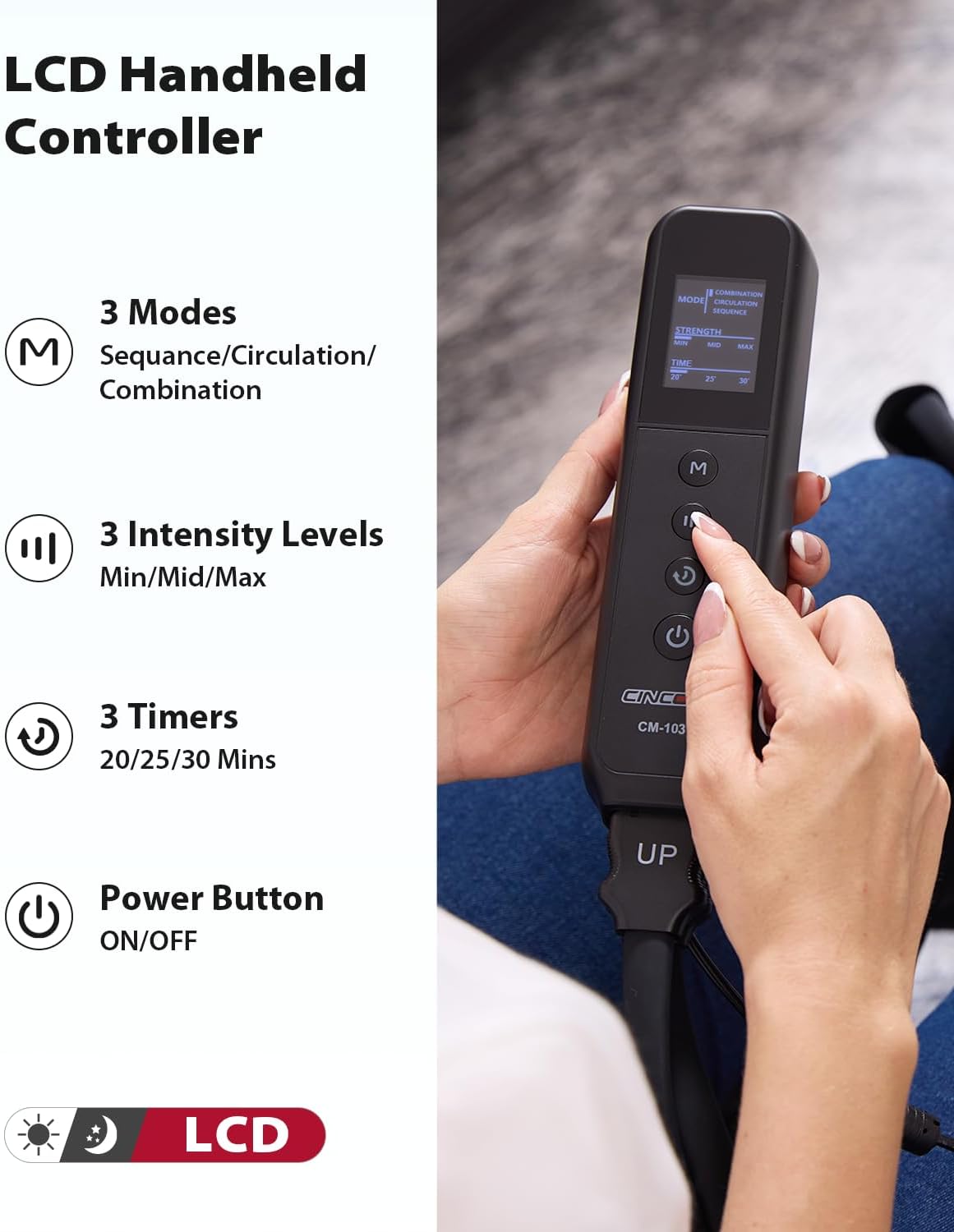 CINCOM Leg Massager for Circulation and Pain Relief, FSA - HSA | Air Compression Massager for Foot and Leg 3 Modes 3 Intensities Helpful for Lymphedema Edema Restless and Relaxation