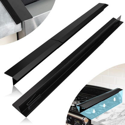 2PCS Kitchen Stove Counter Gap Covers Stainless Steel (13.8"-27.5" Black) | Cooktop Trim Kit, Stove Gap Guards, Oven Gap Filler, Easy to Clean, Heat Resistant & Effectively Protect Stove Gap Filler