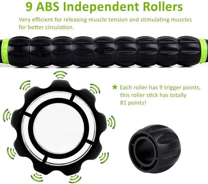 Sportneer Muscle Roller Stick - Massage Stick for Athletes - Reducing Soreness and Muscle Strain, Soothing Legs Cramps - Physical Therapy & Body Recovery - Black Green