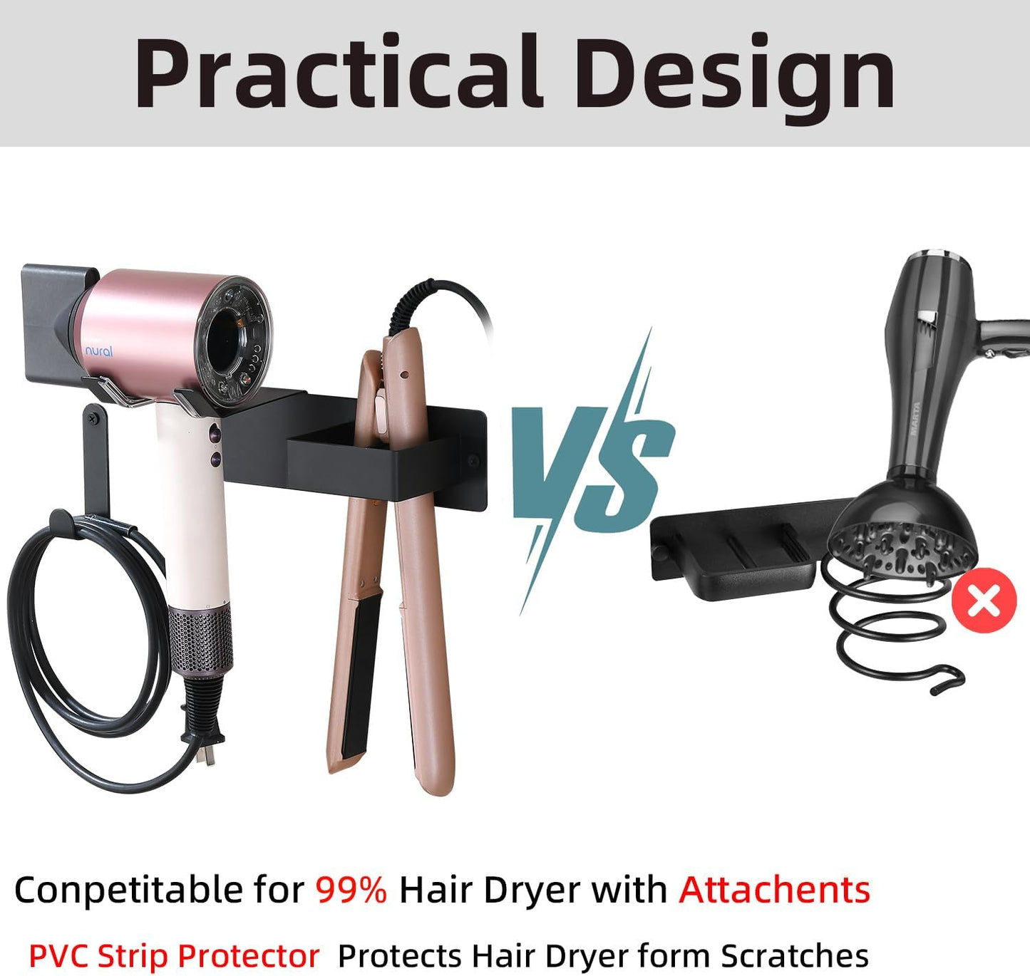 Hair Dryer Holder Wall Mounted, Stainless Steel Blow Dryer Holder for Bathroom, Hair Dryer and Straightener Holder Adhesive or Drilling, Hair Tool Organizer for Salon Barber Shops Banjekt