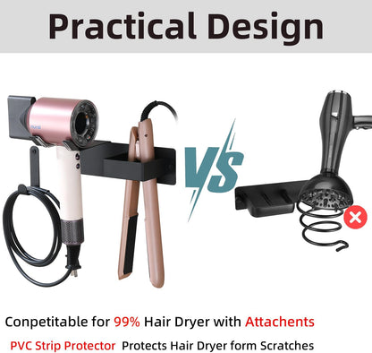 Hair Dryer Holder Wall Mounted, Stainless Steel Blow Dryer Holder for Bathroom, Hair Dryer and Straightener Holder Adhesive or Drilling, Hair Tool Organizer for Salon Barber Shops Banjekt