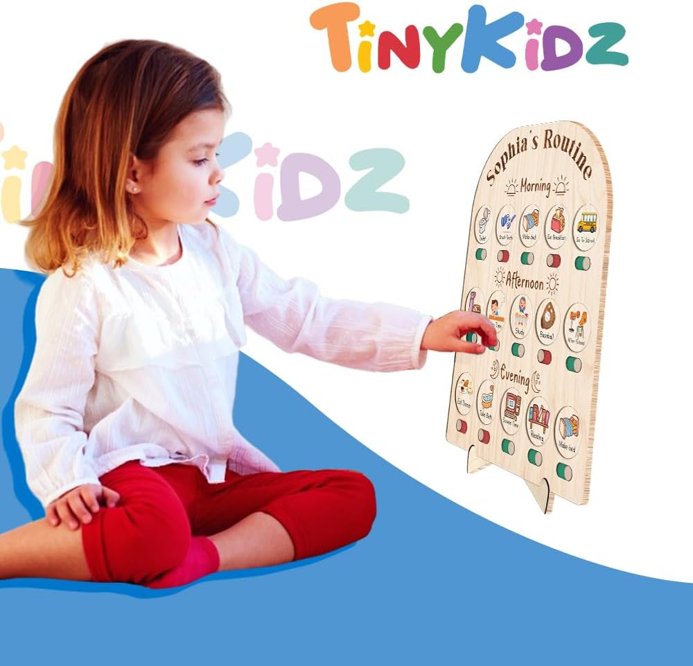 Daily Routine Chart for Kids, Visual Schedule, Routine Chart for Toddlers 3-5, Morning Bedtime Routine Chart for Toddlers, Wooden Chore Chart for Kids