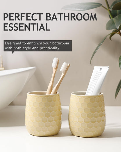 Toothbrush Holder, Tooth Brush Holder for Bathroom - Ceramic Toothbrush Cup White Toothbrush Holders Countertop, Makeup Brush Holder Pen Holder, 3.62" x 3.62" x 3.93", ANTIS'S HOME