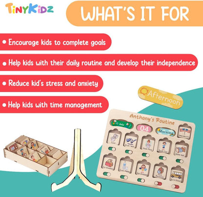 Daily Routine Chart for Kids, Visual Schedule, Routine Chart for Toddlers 3-5, Morning Bedtime Routine Chart for Toddlers, Wooden Chore Chart for Kids