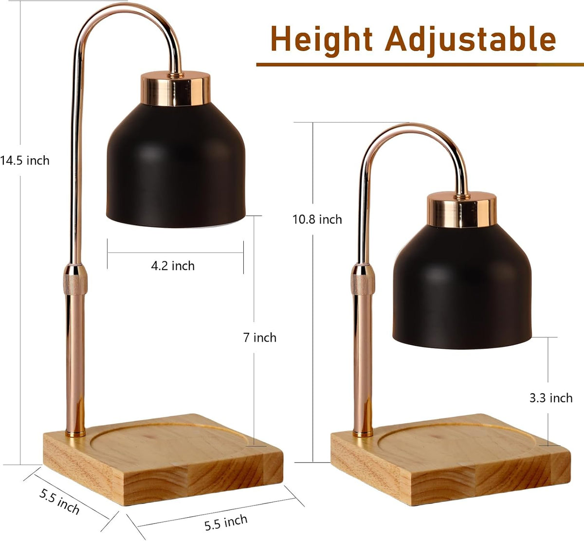 ANFOOS Candle Warmer Lamp with Timer and Dimmer, Adjustable Height Flameless Wax Melter for Jar Candles, 4-Level Brightness Control Electric Candle Warmer with 2 Bulbs, Home Decor Gift