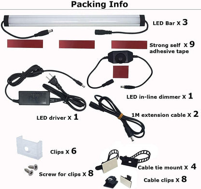 Motion Sensor Cabinet LED Lighting Kit. Plug in. Perfect to Work as Motion Activated Lighting for Under Cabinets Closets Wardrobe Hallway Stair Beds Garage Kitchen. 3-Light-Bar. Warm White 3000K