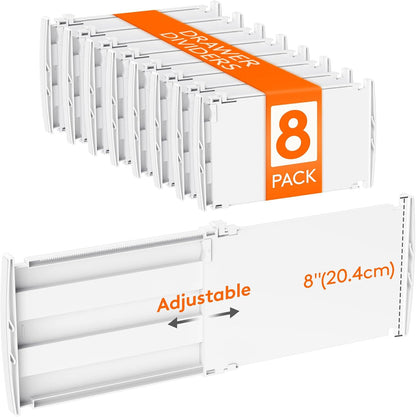 Lifewit 8" Tall Drawer Dividers, Adjustable Deep Drawer Organizer Clothes | 4 Pack 13.8"-22.2" Expandable White Plastic Separators for Dresser, Kitchen, Cabinet, Closet, Office Organization & Storage