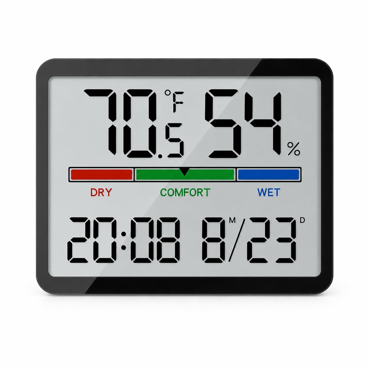 Digital Hygrometer Indoor Thermometer, Clock with Temp & Humidity, Temp Gauge with Comfort Indicator, Wall/Magnetic/Desk Alarm Clock for Bedroom, Baby Room, Office, Kitchen, Garage (Black)