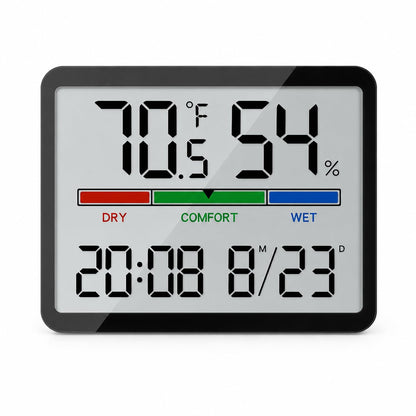 Digital Hygrometer Indoor Thermometer, Clock with Temp & Humidity, Temp Gauge with Comfort Indicator, Wall/Magnetic/Desk Alarm Clock for Bedroom, Baby Room, Office, Kitchen, Garage (Black)